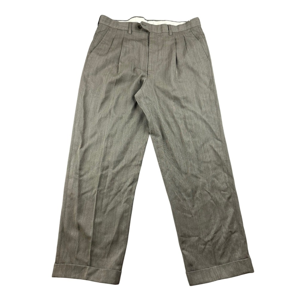 Vintage Valentino Uomo Trousers Men 35x29 Brown Herringbone Su Misura Office 90s
